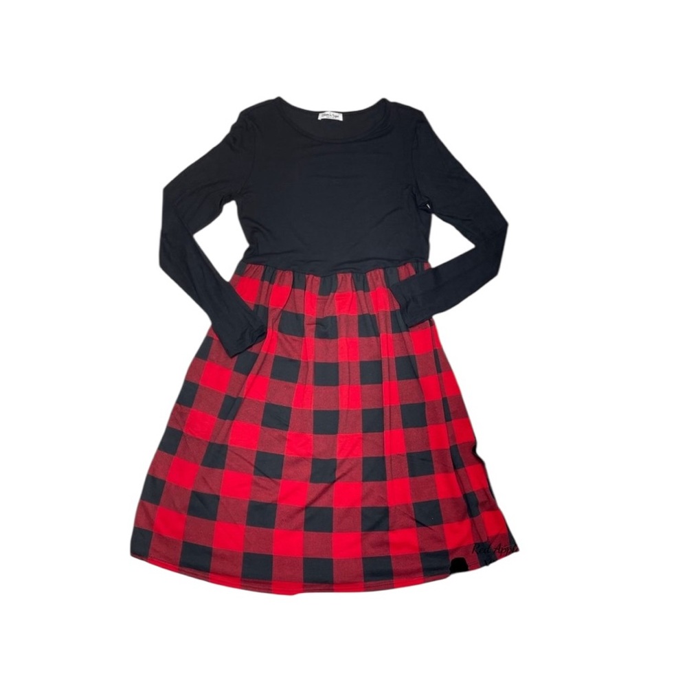 Black and Red Buffalo Plaid Long Sleeve Dress with Pockets! Small